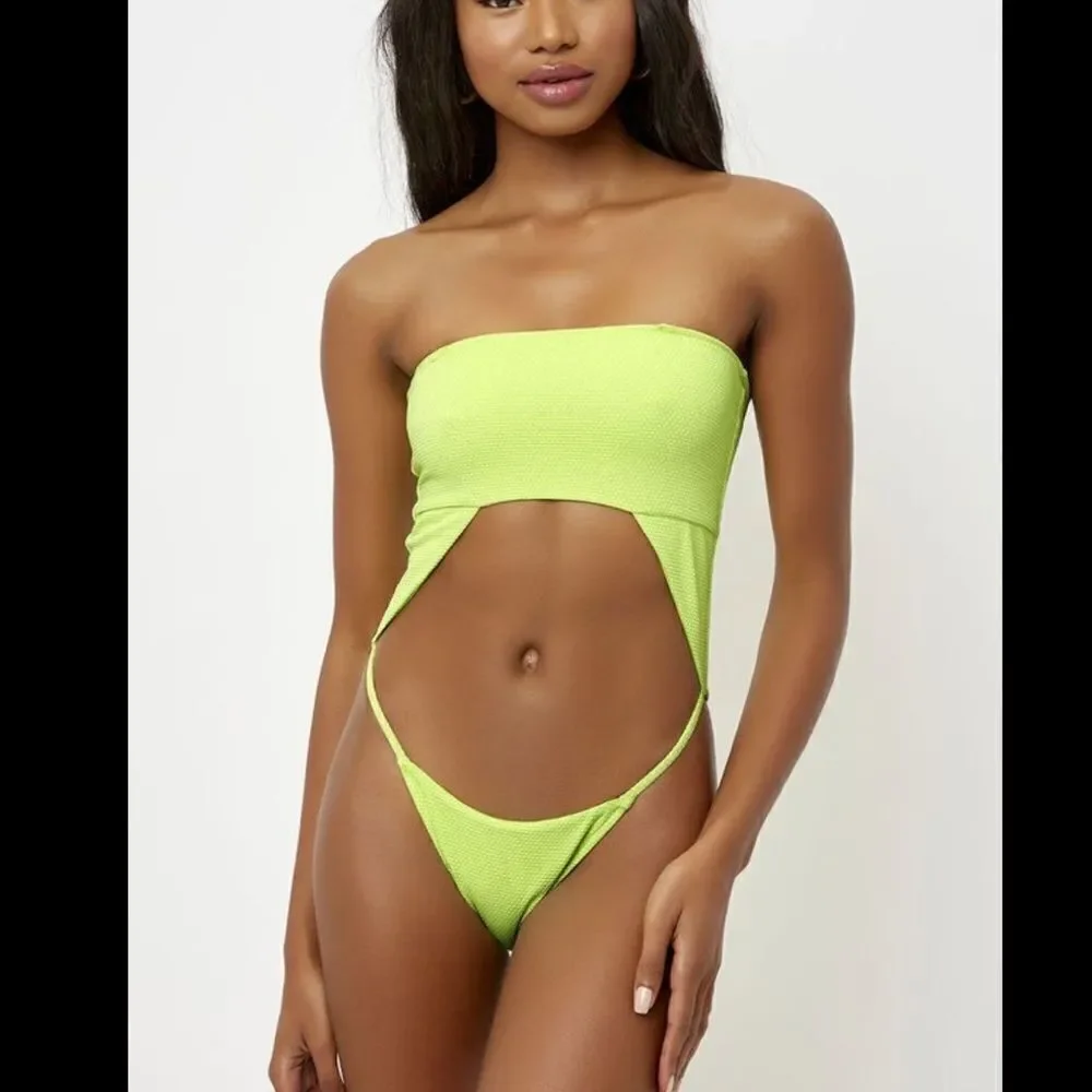 FRANKIES BIKINIS Solstice Cut-Out One Piece Swim - Sundance NWT yellow Neon